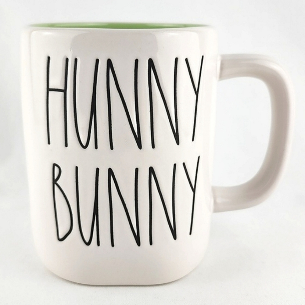 Rae Dunn Hunny Bunny Ceramic Mug White with Green Interior 16 oz
